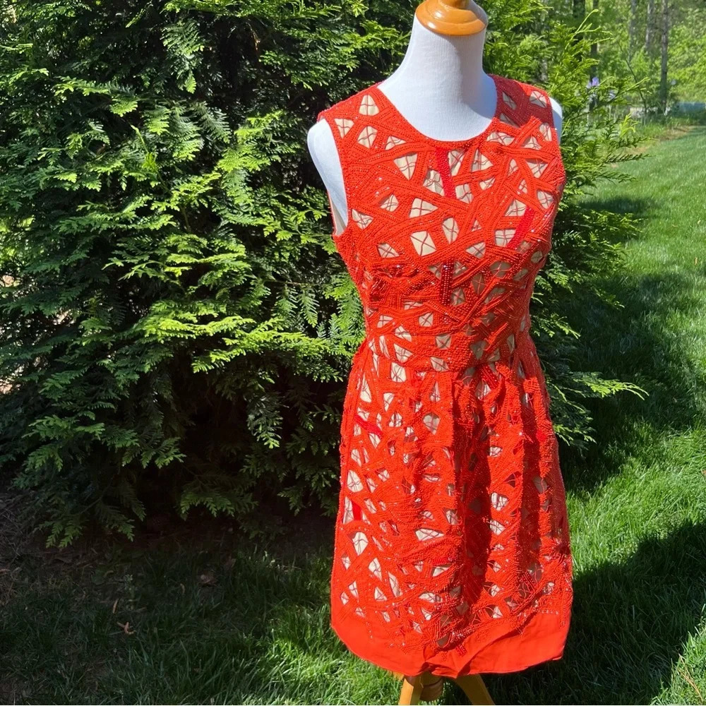 Lela Rose Silk embroidered beaded sleeveless midi dress Sz 6